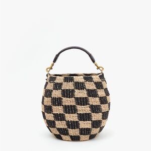 Clare V Pot de Miel Black Natural Checker Checkered Hobo Bag